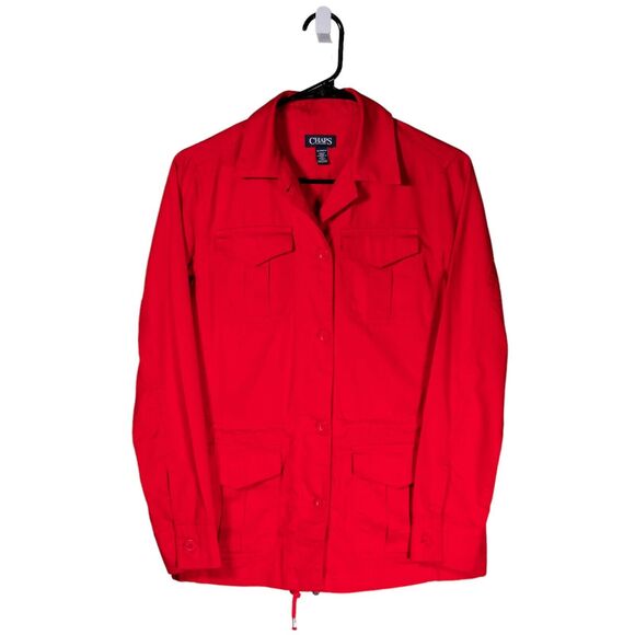 Chaps Ralph Lauren Women's Shirt Button Up Red Drawstring Long Sleeve Jacket XS - Picture 1 of 9